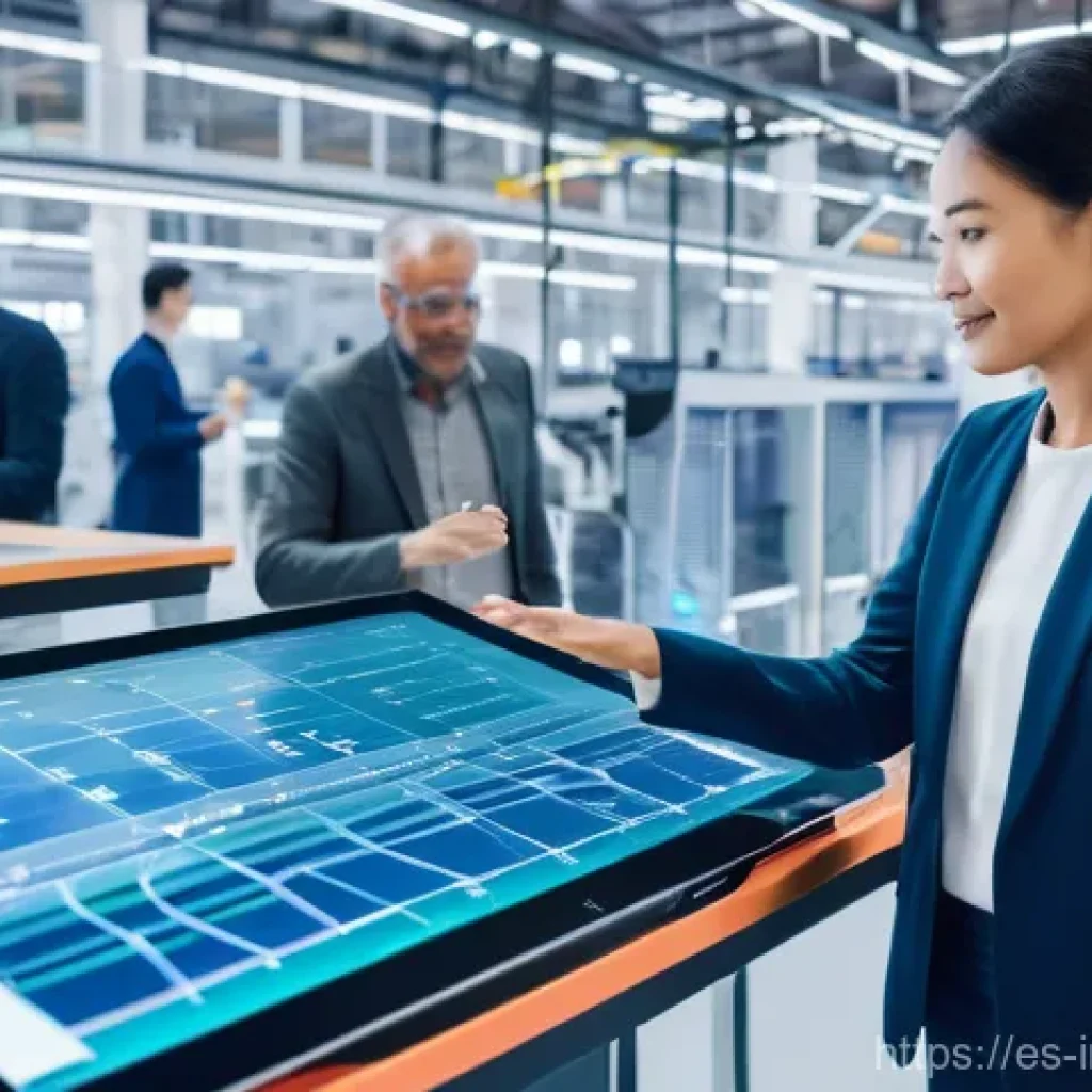 산업공학 글로벌 트렌드 - **Prompt:** "A vibrant, futuristic factory floor buzzing with digital transformation. Industrial eng...