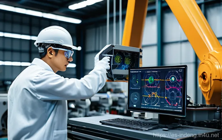산업공학 글로벌 트렌드 - **Prompt:** "A vibrant, futuristic factory floor buzzing with digital transformation. Industrial eng...