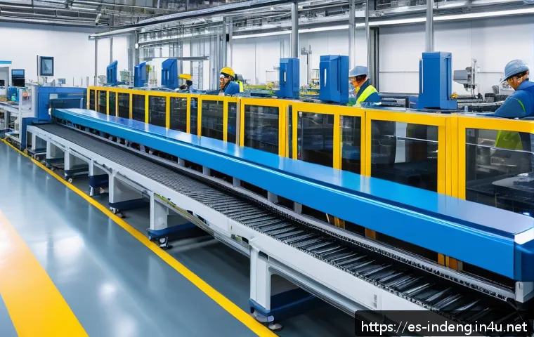 산업공학과 머신 비전 - A high-tech industrial production line featuring advanced automated visual inspection systems, with ...