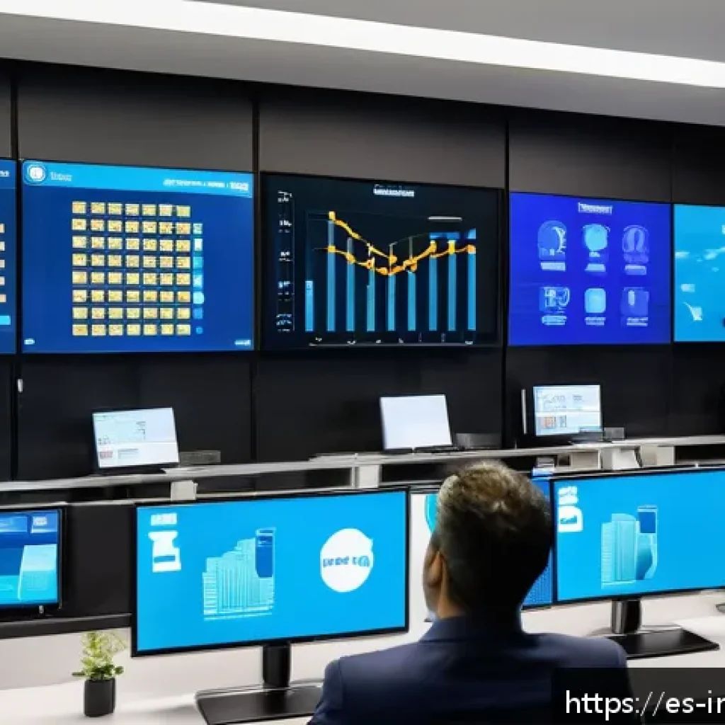 산업공학과 인공지능 융합 - A modern industrial supply chain control room with large digital screens displaying real-time data a...