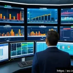 산업공학과 ERP 시스템 - A modern industrial control room with a diverse team of Hispanic professionals wearing smart busines...