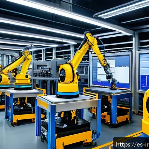 산업공학에서의 IoT 플랫폼 - A modern industrial factory interior with smart vibration sensors attached to heavy machinery, showi...
